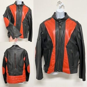 Kerr Leathers Mens Lined Black Dark Brown Vented Leather Moto Jacket Size 42